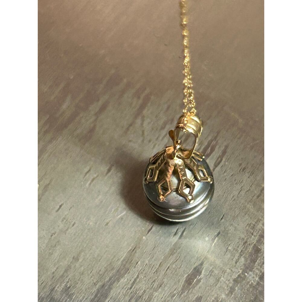 Vintage 14k Yellow Gold Baroque Dark Gray Pearl Art Deco pendant necklace 18.5” - Picture 10 of 14